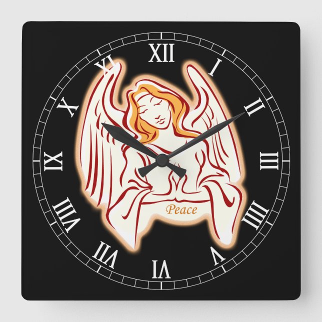 Peace Angel Square Roman Numerals Clock (Front)