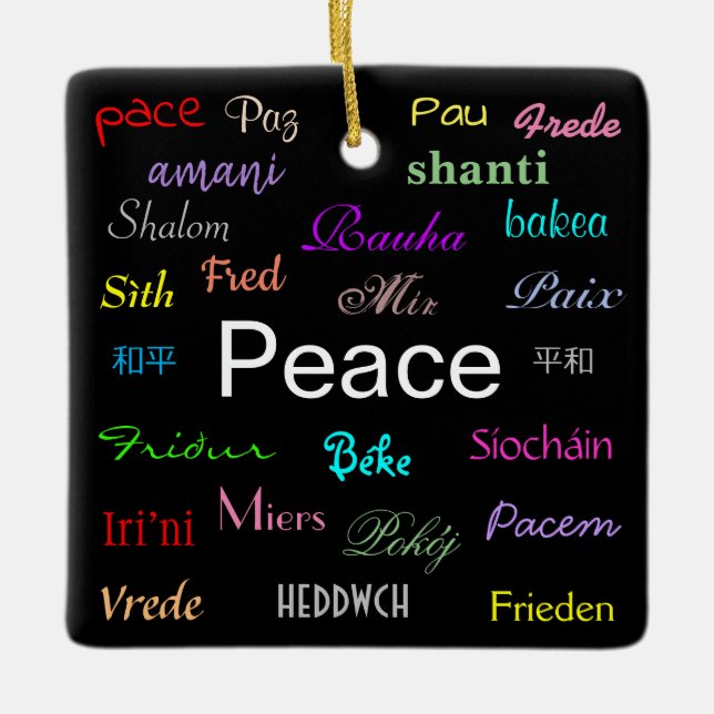 Peace Around the World in Black Ceramic Ornament (Front)