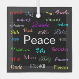 Peace Around the World in Black Glass Tree Decoration