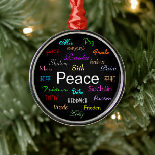 Peace Around the World in Black Metal Tree Decoration
