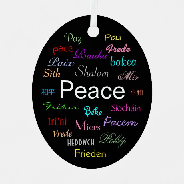 Peace Around the World in Black Metal Tree Decoration (Front)