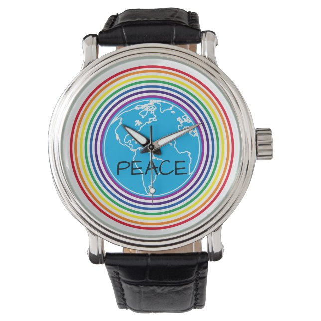Peace Around the World Rainbow Personalised Watch (Front)