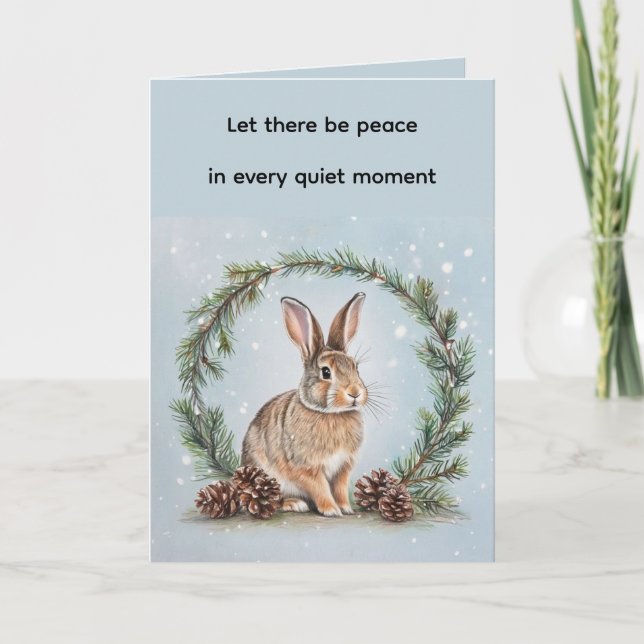 Peace at Christmas Rabbit Folded Greeting Card (Front)
