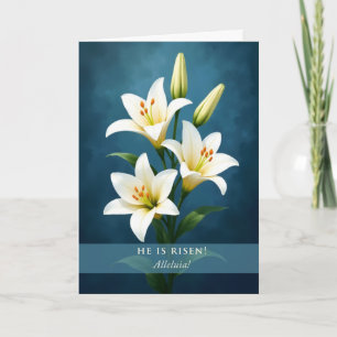 Peace at Easter Elegant White Lilies Blue Backgrou Card