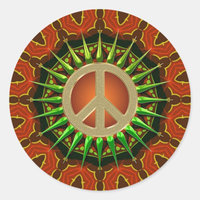 Peace Batik Floral Geometry  Classic Round Sticker (Front)