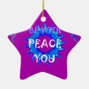 Peace Be With You Beautiful Purple & Blue Floral Ceramic Tree Decoration