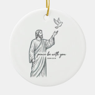Peace Be With You Dove Christian Vintage Shirt Ceramic Tree Decoration
