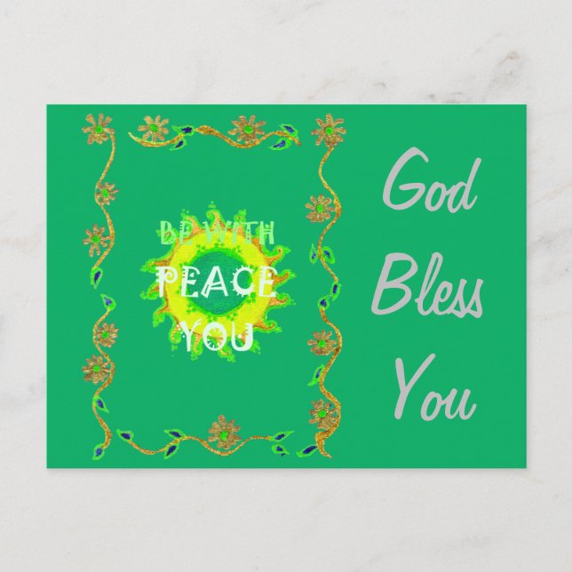 Peace Be With You: Inspirational Green and Yellow  Postcard (Front)
