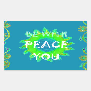 Peace Be With You: Inspirational Green and Yellow  Rectangular Sticker