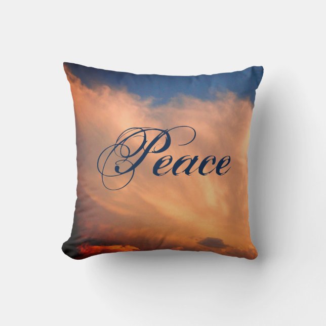 Peace Beautiful Bright Blue Sky Photo Pink Clouds Cushion (Front)
