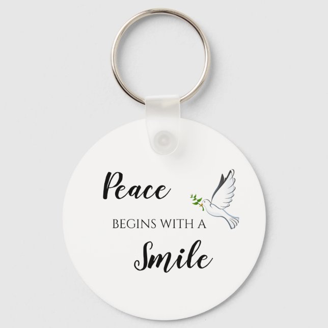 Peace begins with a smile dove quote key ring (Front)