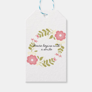Peace begins with a smile pink floral gift tags