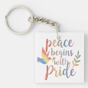 Peace Begins With Pride Design LGBTQ+ Qoute Key Ring
