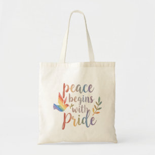 Peace Begins With Pride Design   LGBTQ+ Qoute Tote Bag