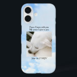 Peace Bible Verse One Photo Soft Blue Sky iPhone 16 Case<br><div class="desc">This beautiful phone case features a bible verse along with a photo of the sky background with a picture of Olive,  a cute Labrador mix.   Photo and text are customisable.</div>