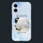 Peace Bible Verse One Photo Soft Blue Sky iPhone 16 Case<br><div class="desc">This beautiful phone case features a bible verse along with a photo of the sky background with a picture of Olive,  a cute Labrador mix.   Photo and text are customisable.</div>
