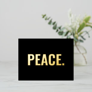Peace black and gold text minimalist modern foil holiday postcard