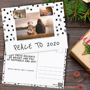 Peace Black White Pattern 3 Photo Collage Holiday Postcard