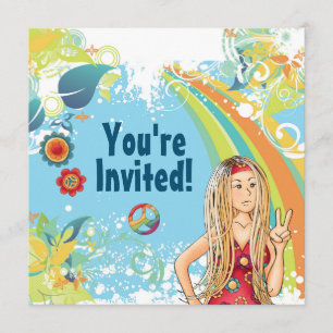 Peace Blonde Hippie Girl Birthday Party Invitation