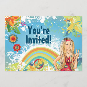 Peace Blonde Hippie Girl Flower Birthday Invitatio Invitation