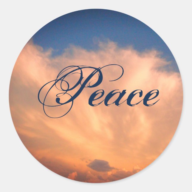 Peace Blue Sky and Pink Fluffy Clouds Celestial Classic Round Sticker (Front)