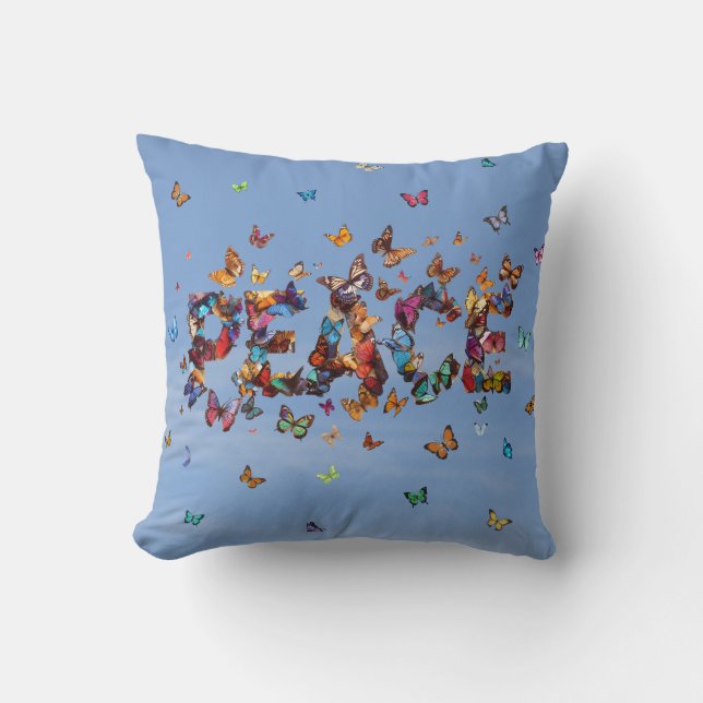 PEACE Blue Sky Butterflies | Motivational Hope Joy Cushion (Front)