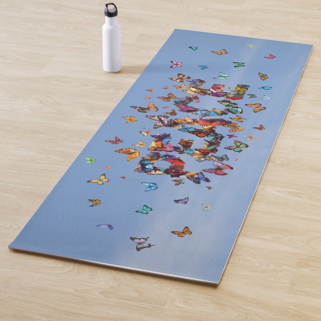 PEACE Blue Sky Butterflies | Motivational Hope Joy Yoga Mat (In Situ)