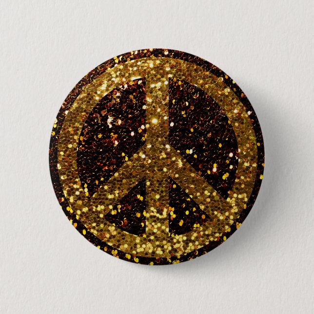 Peace Button with Gold Glitter (Front)