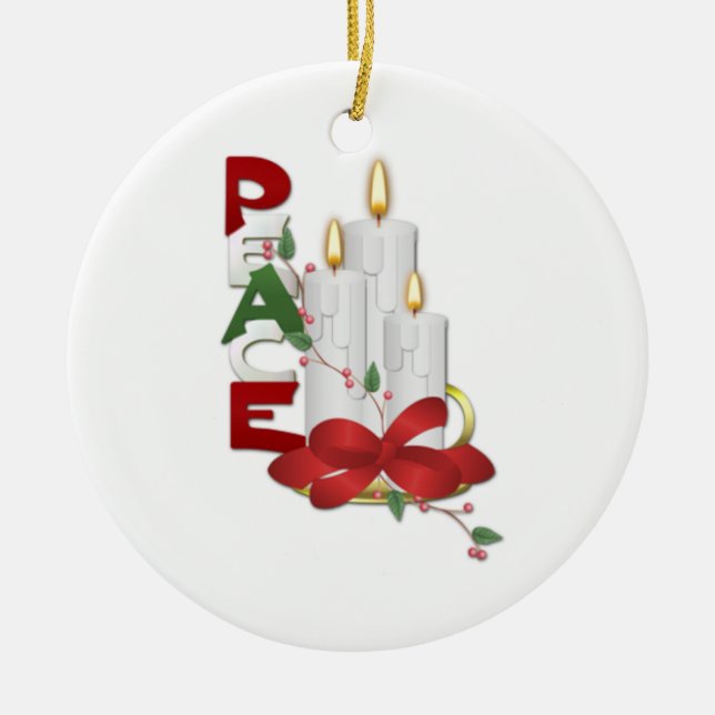 Peace Candle Ribbon From Our House To Yours Ceramic Tree Decoration (Front)
