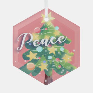 Peace Carton Christmas Tree Pink Metal Ornament