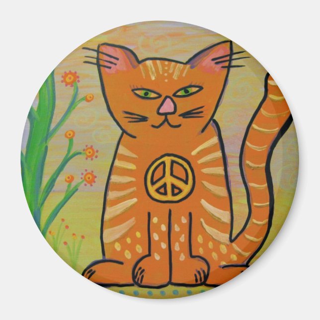 Peace Cat with Flowers Magnet (Front)