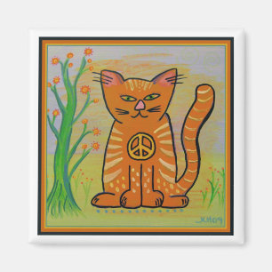 Peace Cat with Flowers Magnet