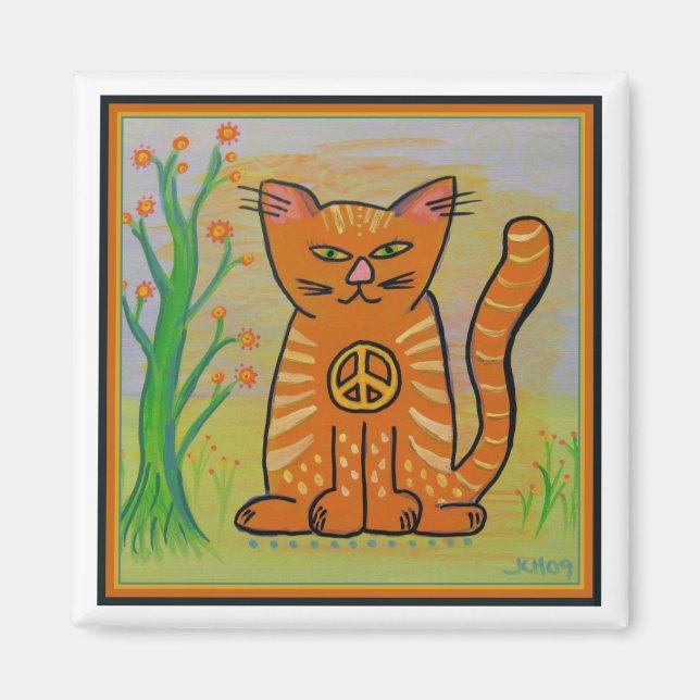 Peace Cat with Flowers Magnet (Front)