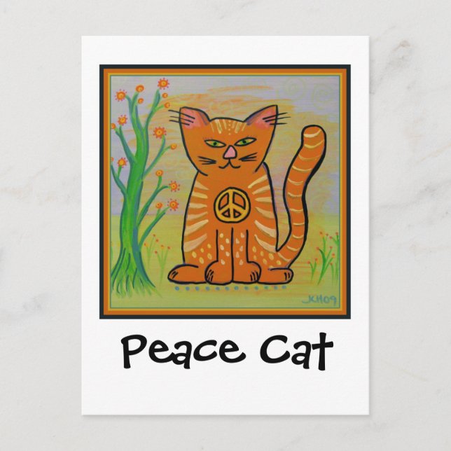 Peace Cat with Flowers Postcard (Front)