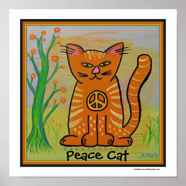 Peace Cat with Flowers Poster (Front)