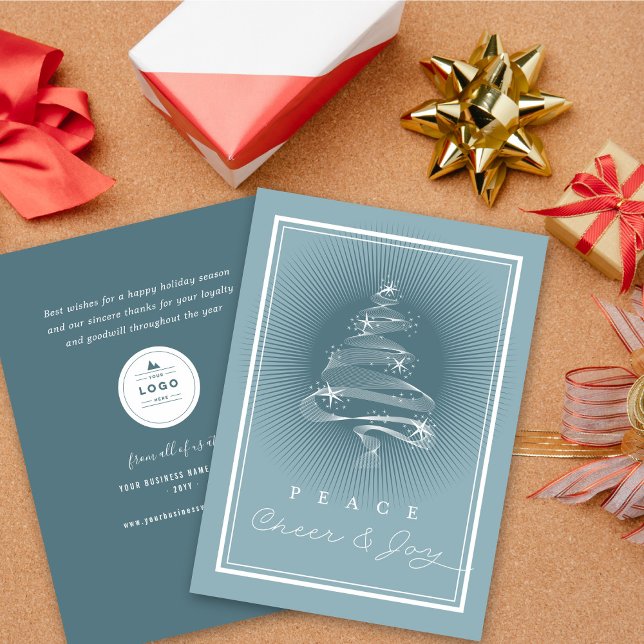 Peace Cheer Joy Sparkling Christmas Tree Business  Holiday Card (Creator Uploaded)