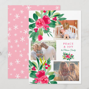 Peace Christmas floral watercolor 3 photos snow Card
