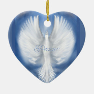 Peace Christmas Holiday New Years Dove Flat Card Ceramic Tree Decoration