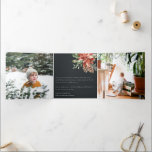 Peace Christmas Poinsettia Navy Black Pine 3 Photo Tri-Fold Holiday Card<br><div class="desc">If you need any further customisation please feel free to message me on yellowfebstudio@gmail.com.</div>
