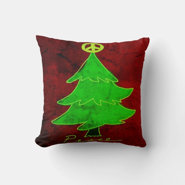 Peace Christmas Tree Abstract Art Cushion (Front)