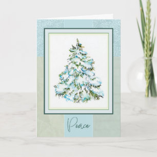 Peace Christmas Tree Snow Watercolor Folded Card