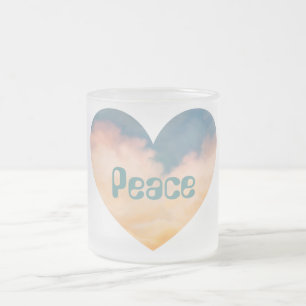 Peace Clouds Heart Frosted Glass Coffee Mug