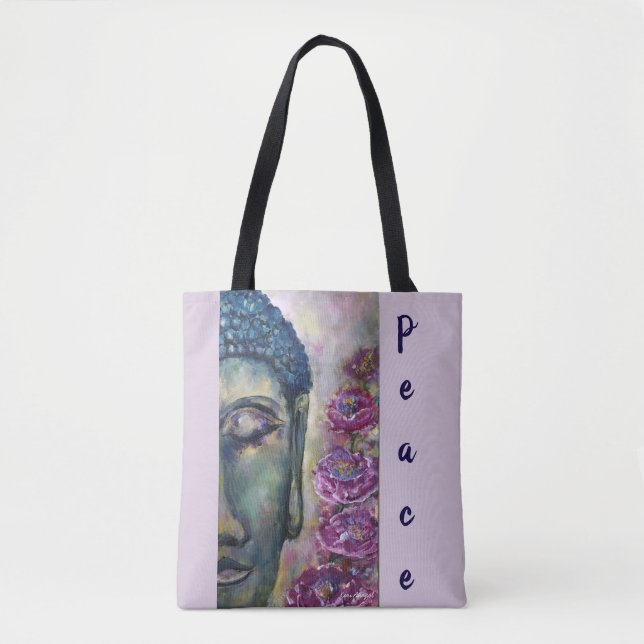 Peace Colourful Buddha Face Watercolor Art Tote (Front)