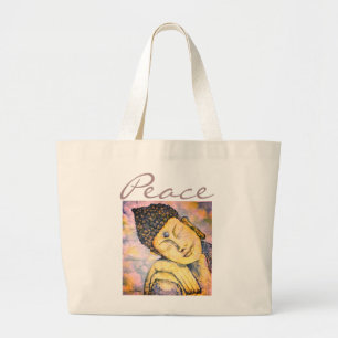 Peace Colourful Buddha Watercolor Art Jumbo Tote