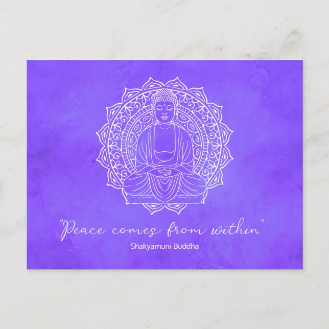 Peace Comes From Within Shakyamuni Buddha Purple Postcard (Front)