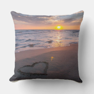 Peace, Comfort Beach Sunset Heart Throw Pillow