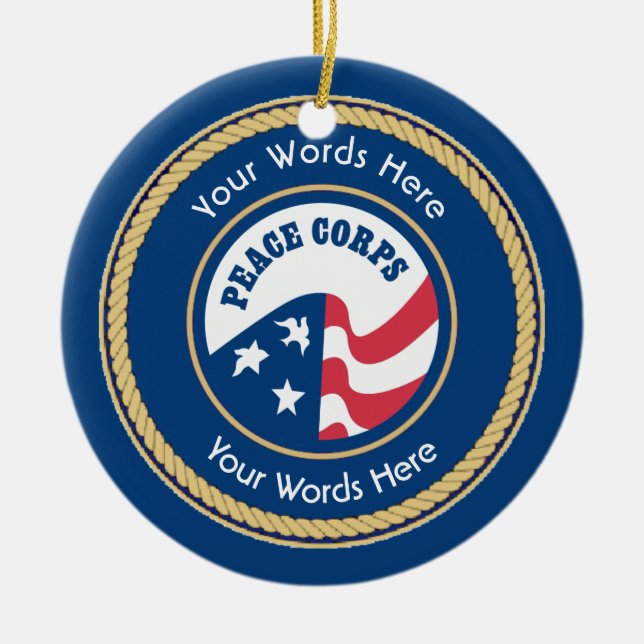 Peace Corps Universal Rope Shield Ceramic Tree Decoration (Front)