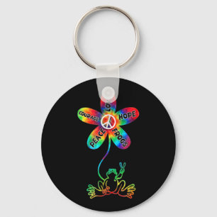 Peace Courage Love Hope Frogs Hippie Key Ring