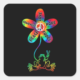 Peace Courage Love Hope Frogs Hippie Square Sticker