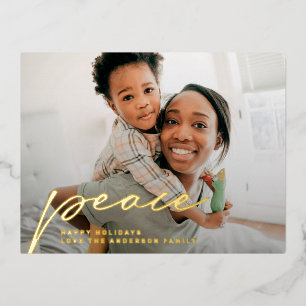 Peace Custom happy holidays photo merry christmas Foil Holiday Postcard